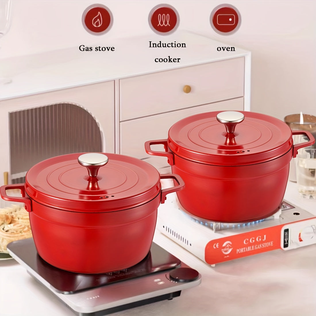 Cast Iron Dutch Oven Stockpot with Lid Non-Stick Heat-Resistant for Induction Cooking