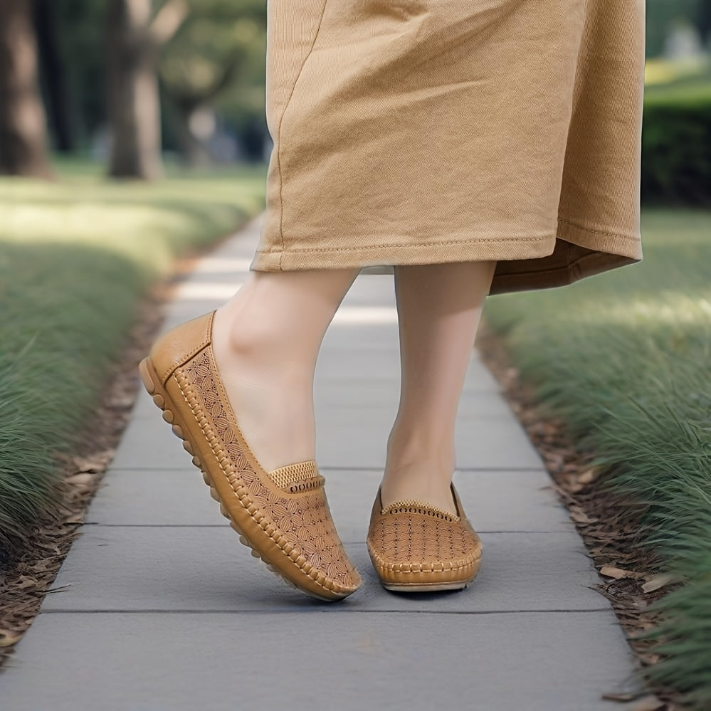 Women's Faux Leather Loafers Casual Slip-On Flats Black Solid
