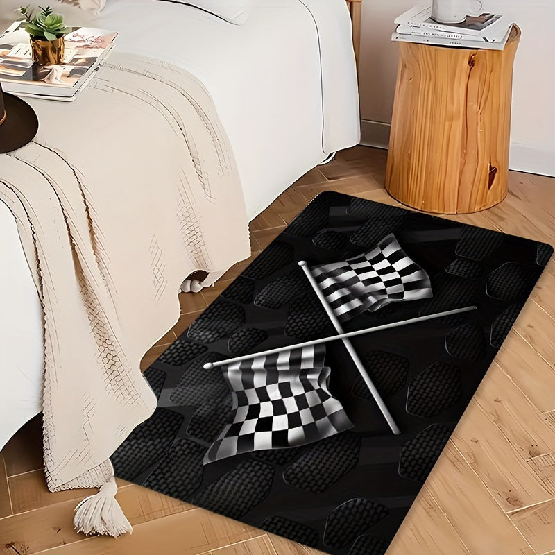 Yuqori sifatli flanel maydon gilami, klassik qora va oq tekis bayroq naqshiga ega, yuvish mashinasida tozalash oson, har qanday yashash xonasi, yotoqxona yoki oshxona makoniga zamonaviy uslub qo'shish uchun ideal.