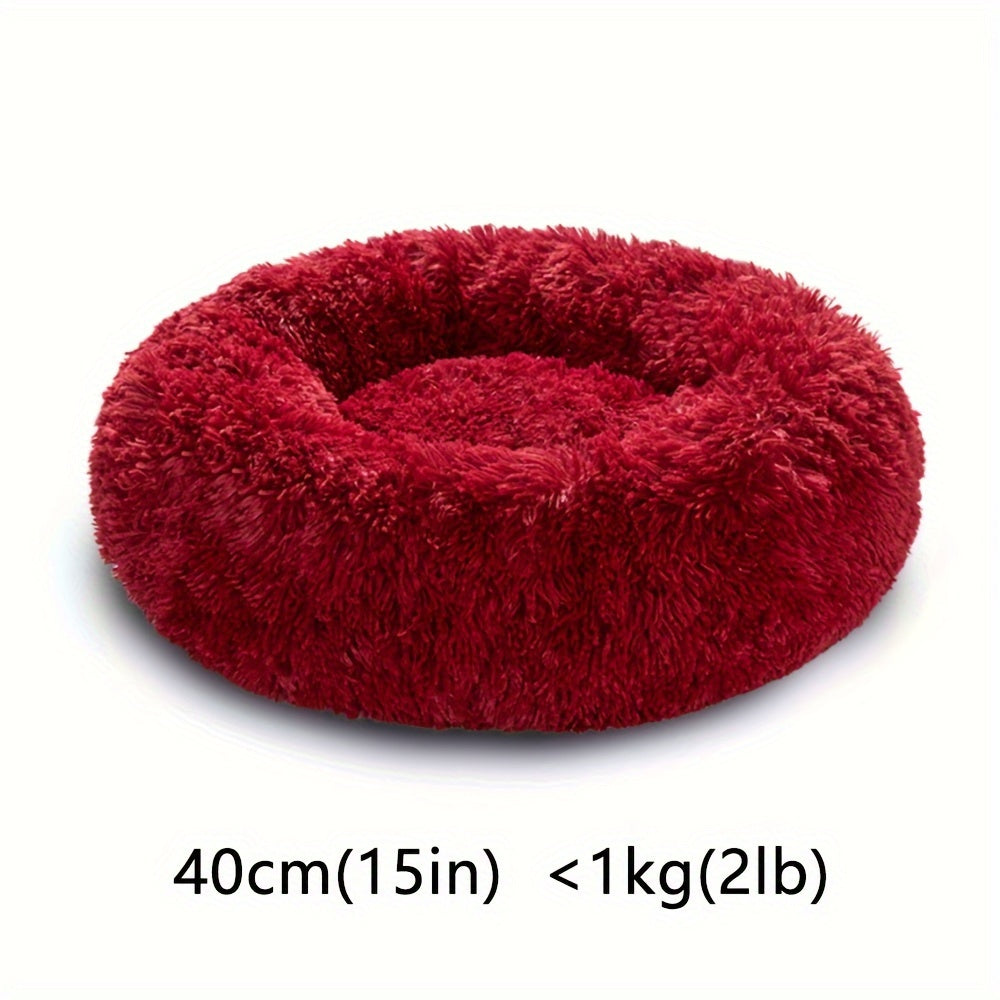 Round Fluffy Dog Bed with Non-Skid Bottom Polyester Material