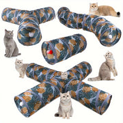 Foldable Polyester Cat Tunnel with Leaf Print, Interactive and Durable Pet Toy