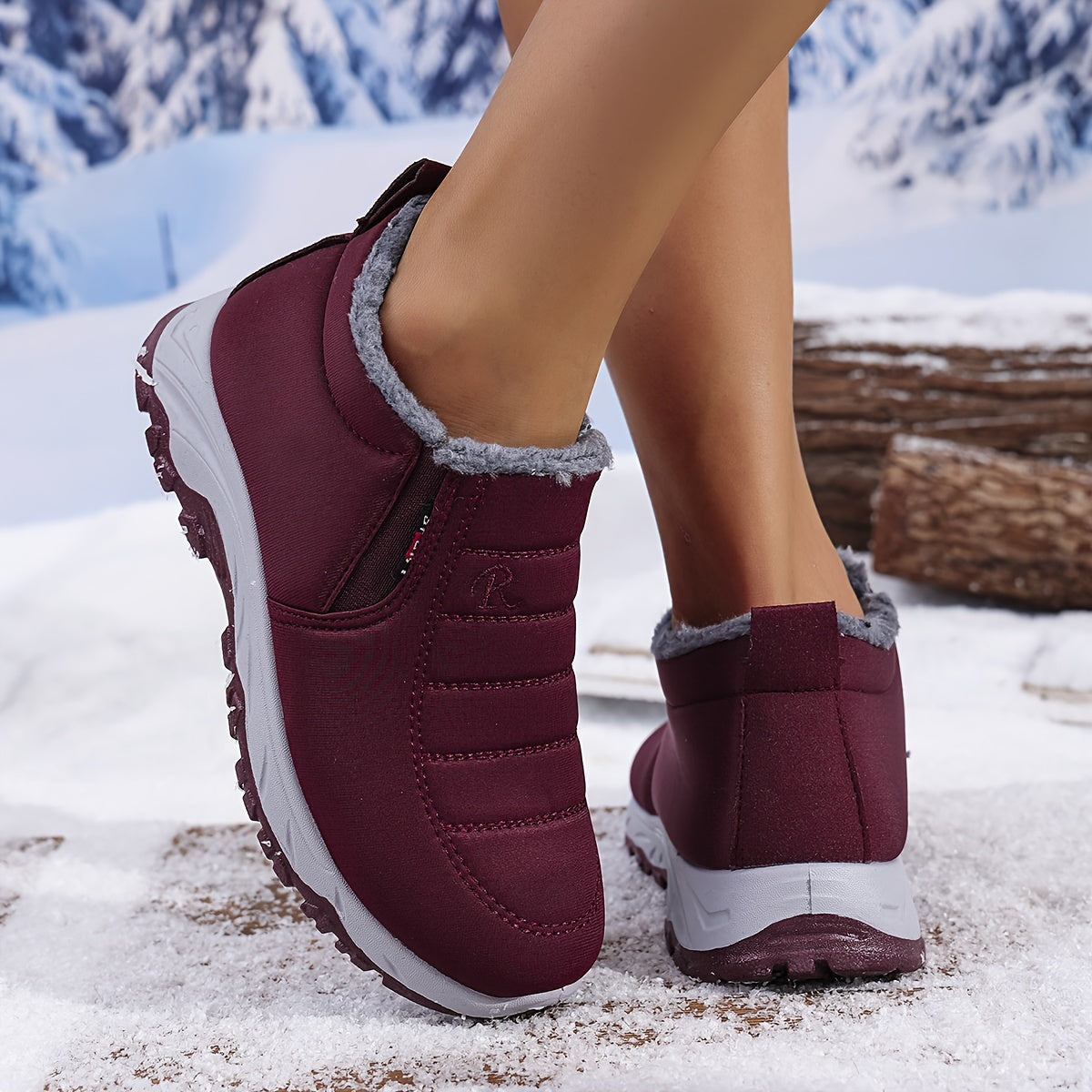 Women's Snow Boots Fleece Lined Slip-On Ankle Winter Waterproof Shoes