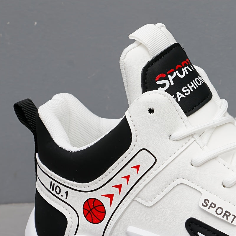 Men's White and Black High-Top Basketball Sneakers Lightweight Cushioned Insole Durable PU Upper