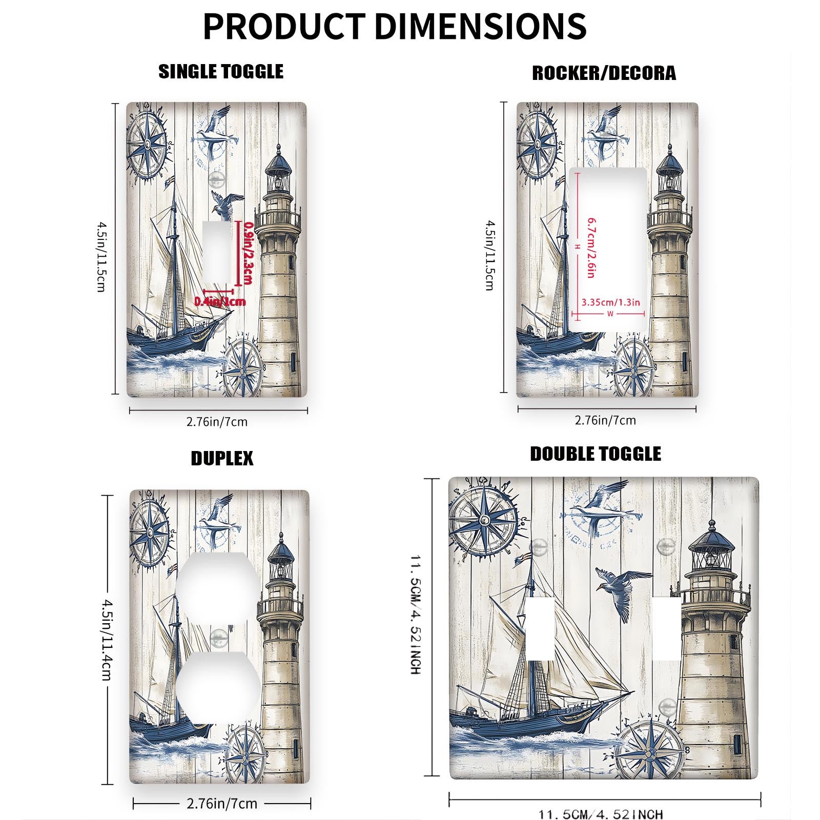Sailboat Lighthouse Switch Plate Cover for Easy-to-Clean Home Decor 1-Gang or 2-Gang