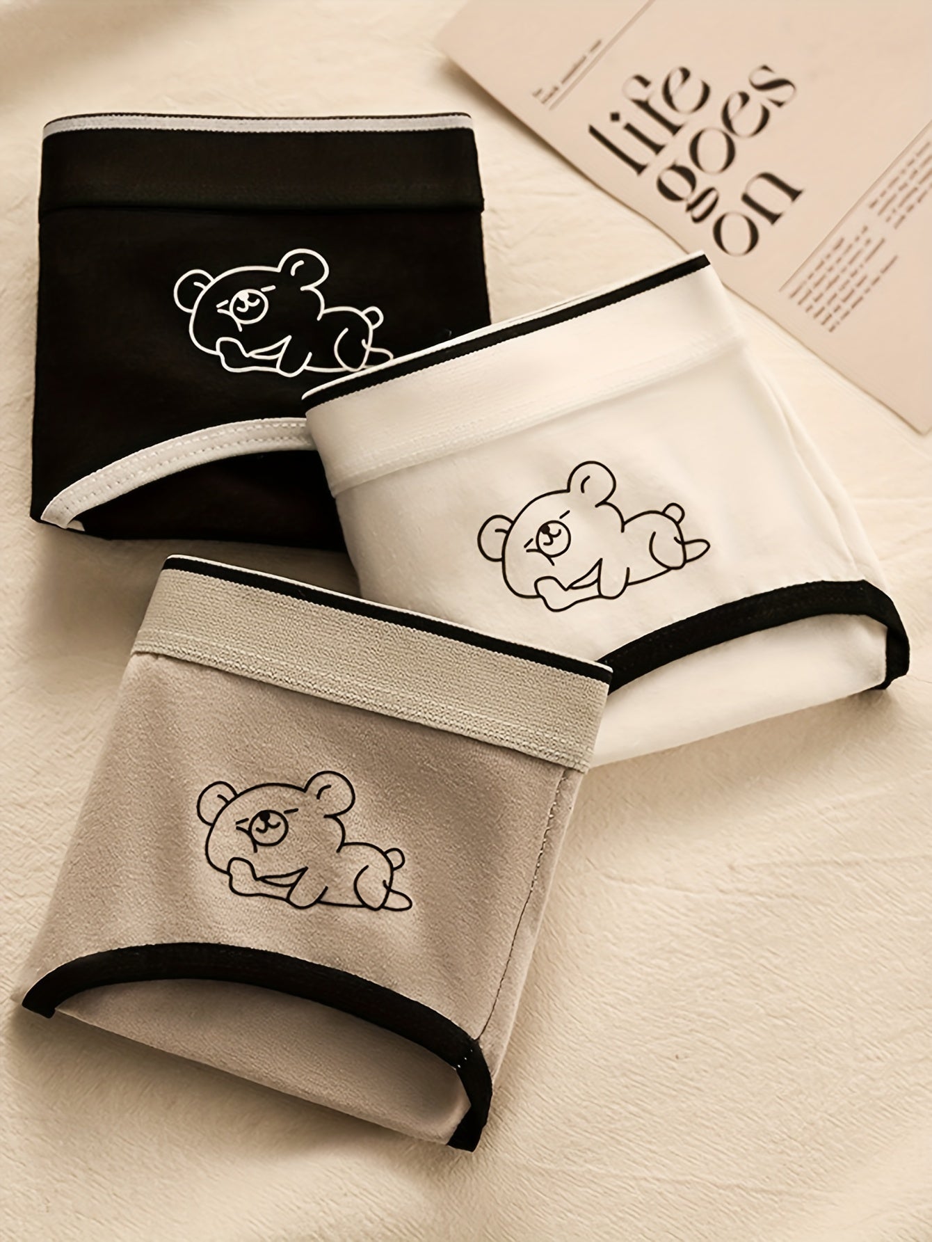 Women's 3-Pack Cartoon Bear Briefs Soft Breathable Polyester Spandex Underwear