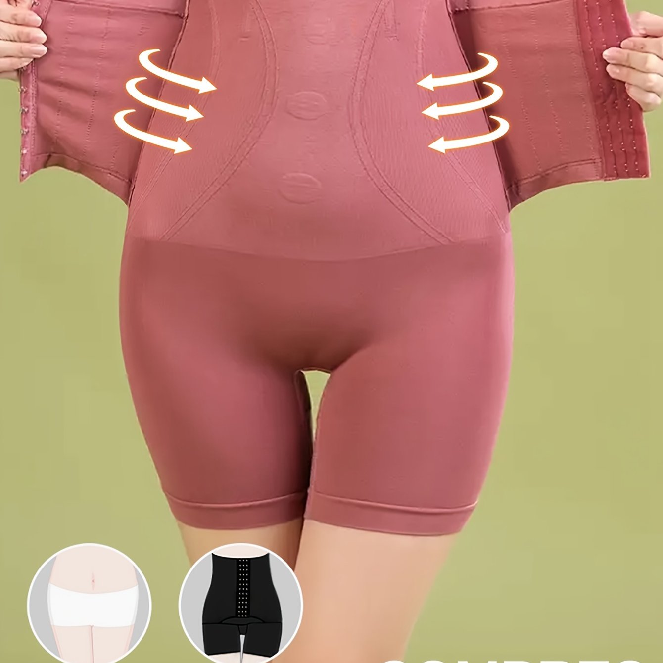 High-Waist Thigh Slimmer Shapewear Shorts for Women Nylon Spandex Solid Color Button Front