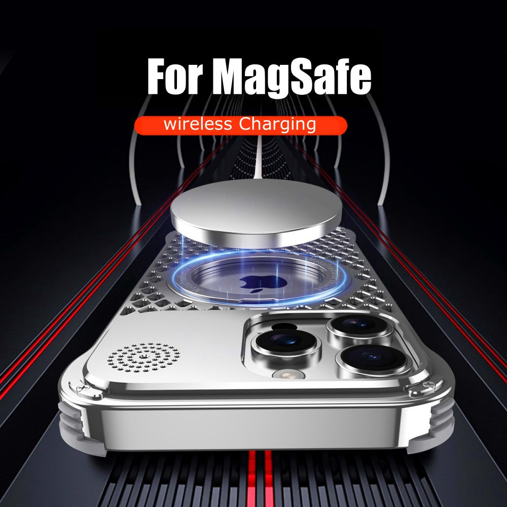 Titanium Luxury Phone Case for iPhone Shockproof Airbags Ultra-Thin Metal Bumper Wireless Charging