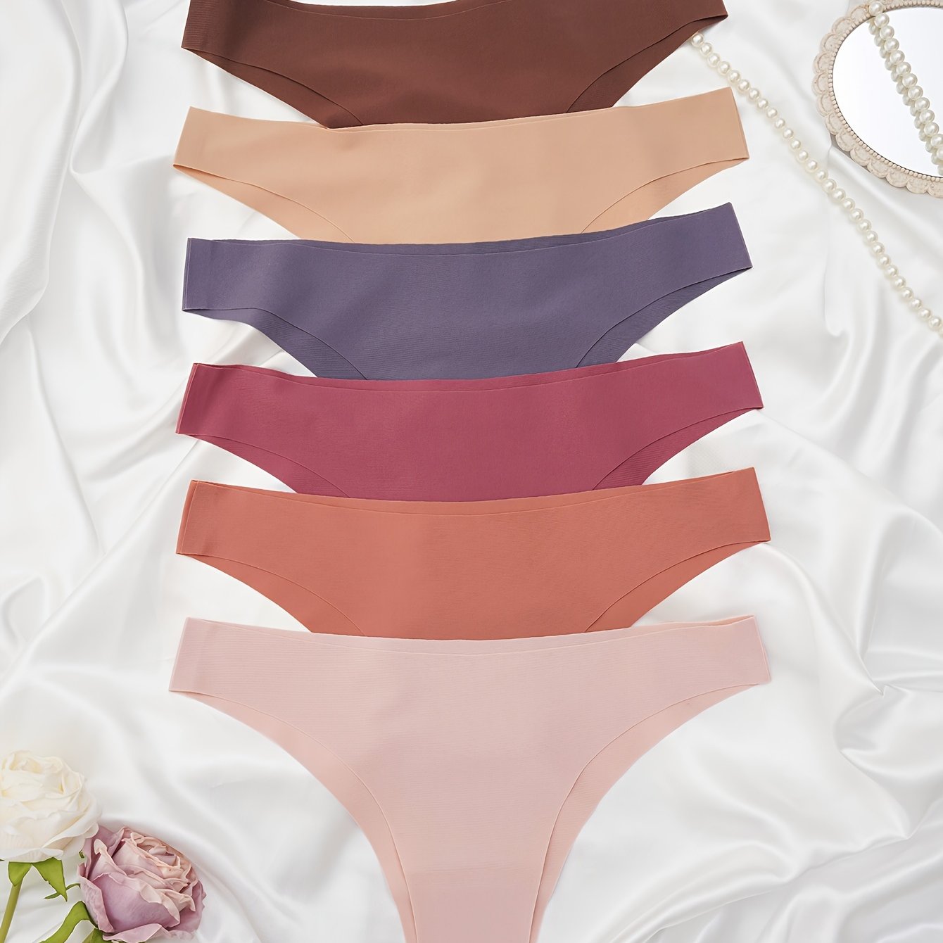 Women’s Seamless Solid Thongs 6 Pack Comfortable Lingerie Underwear