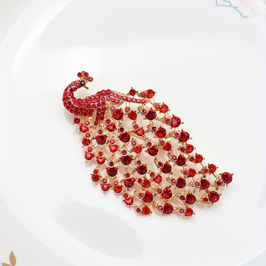 Peacock Brooch with Rhinestones Retro Wedding Formal Jewelry