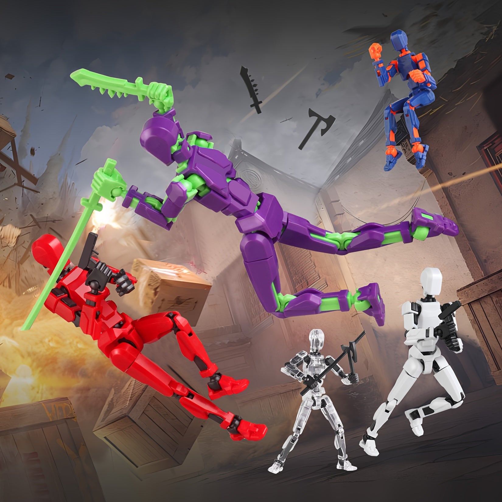 6-Piece Robot Action Figure Set for Kids 3-8 Articulated 3D Printed Toys