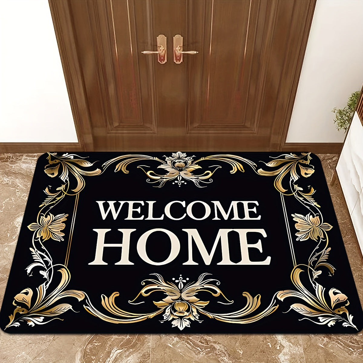 Felpudo de entrada con monograma Welcome Home, antideslizante, resistente a manchas, alfombra para interior y exterior