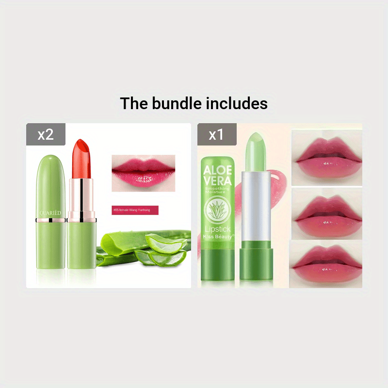 Women Color Changing Lipstick Set with Aloe Vera Tinted Lip Balm