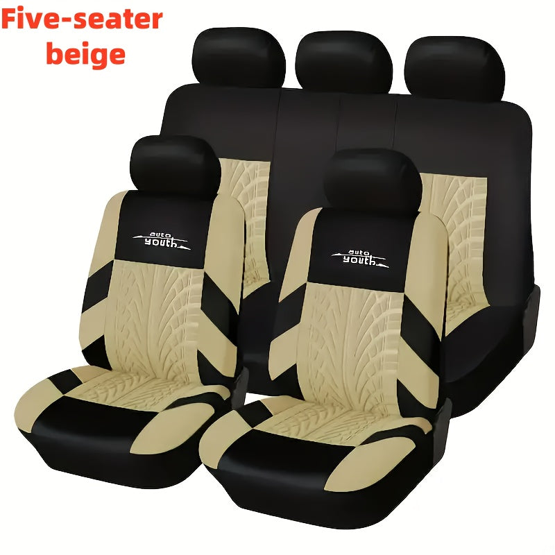 Universal Nine-Piece Car Seat Cover Set with Sponge Filling and Tire Trace Design for All Seasons