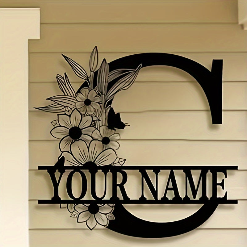 Personalized Metal Family Name Sign with Floral Design for Home Decor