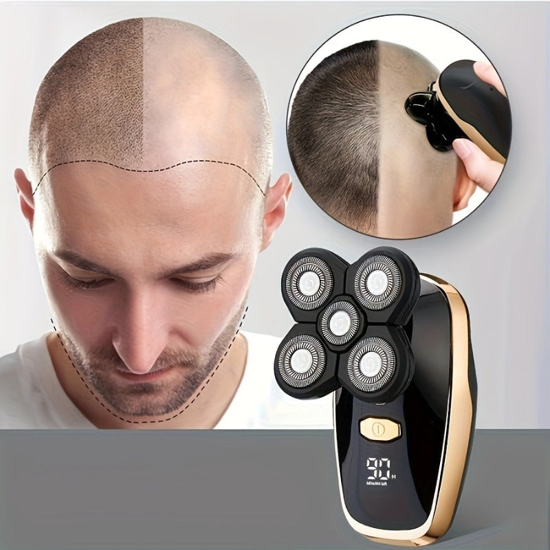 Беспроводная электробритва с LED-дисплеем, перезаряжаемая, для брития головы, 5 лезвий, USB, эргономичная