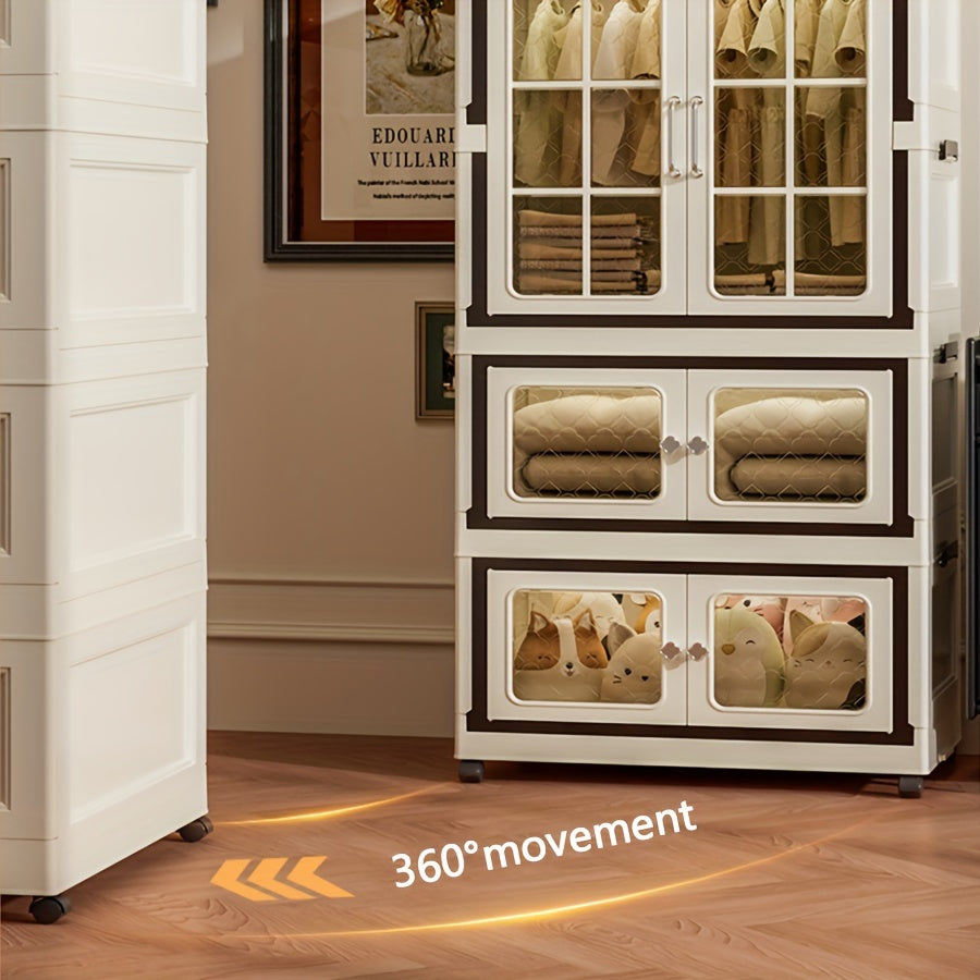 Armario de almacenamiento multifuncional de plástico con ruedas para dormitorio, cocina y baño