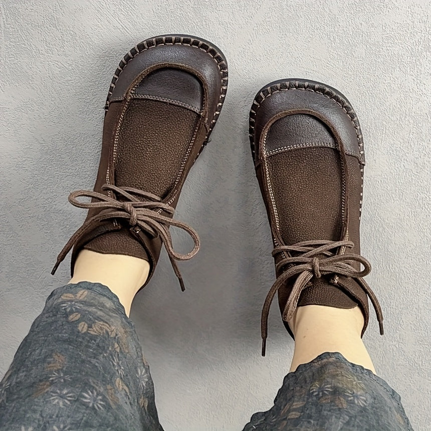 Women Leather Ankle Boots Flat Casual Shoes for Travel Hiking All-Season