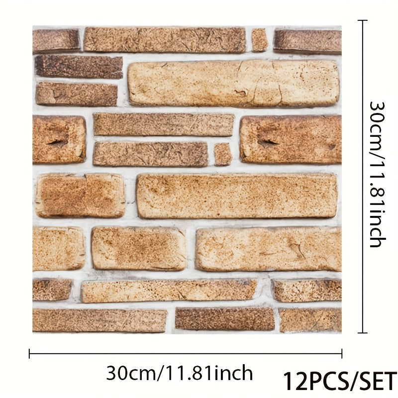 12 o'z-o'zini yopishtiradigan 3D devor paneli plitkalar, yashash xonasi va hammom uchun bezak, yaltiroq, suv o'tkazmaydigan
