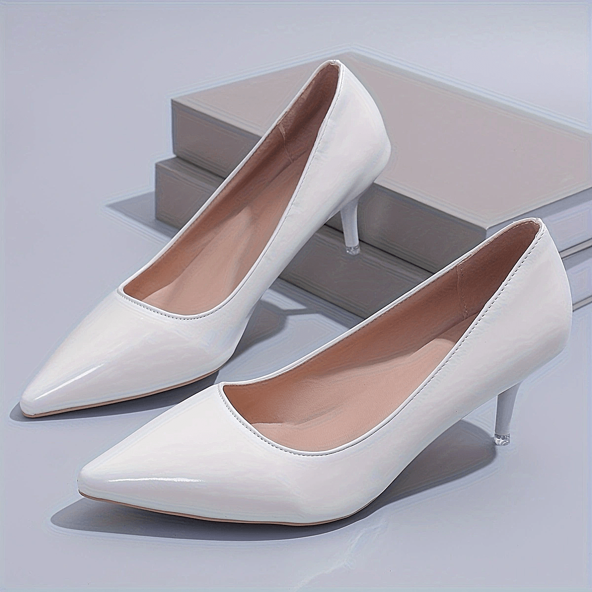 Women's Black Pointed Toe Stiletto Heels 6cm Glossy Dress Shoes