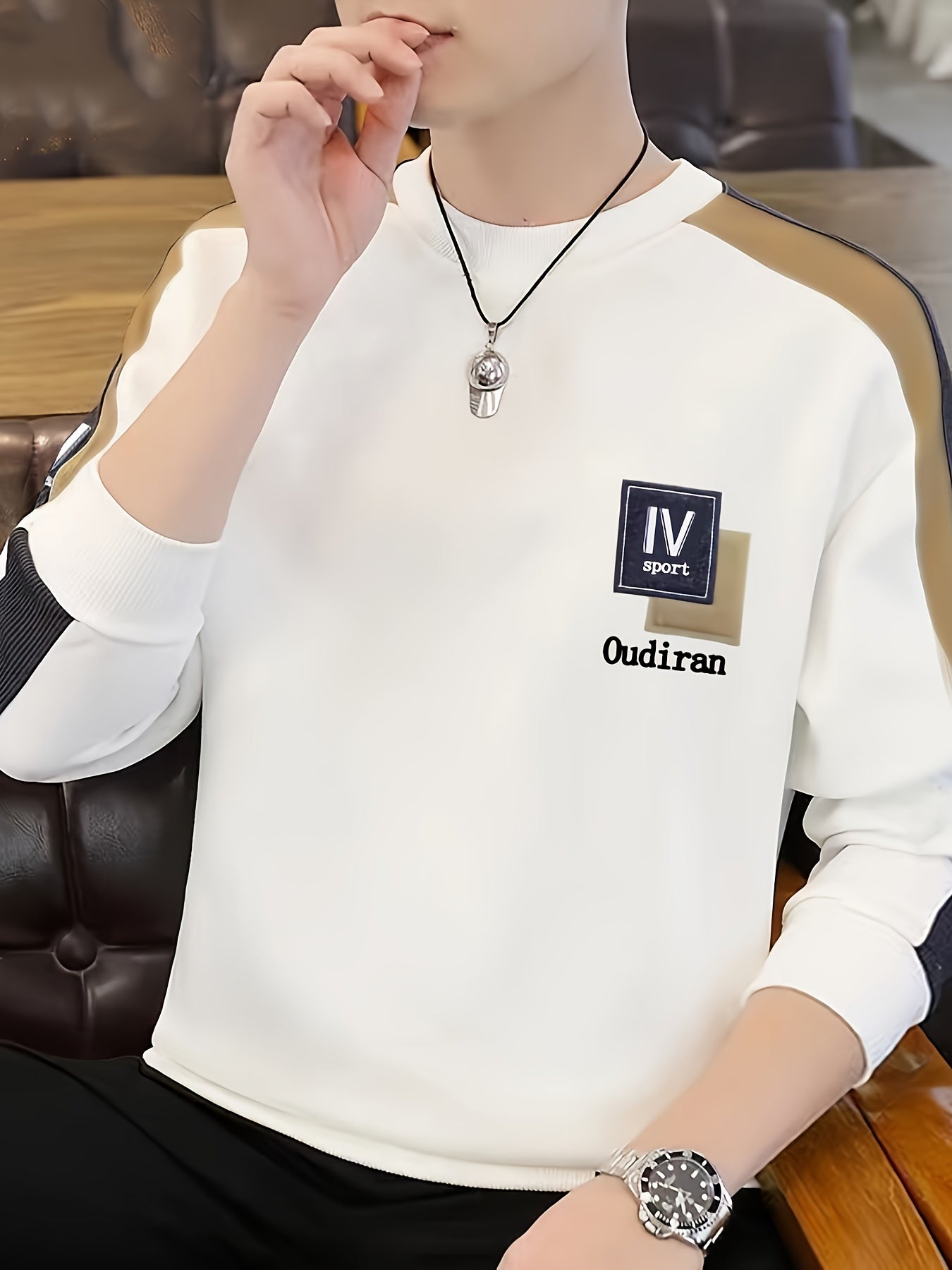 Ayollar uchun rang blokli krujkali kofta, uzun qoʻl, kundalik, pullover, polyester aralashmasi, kuz bahor