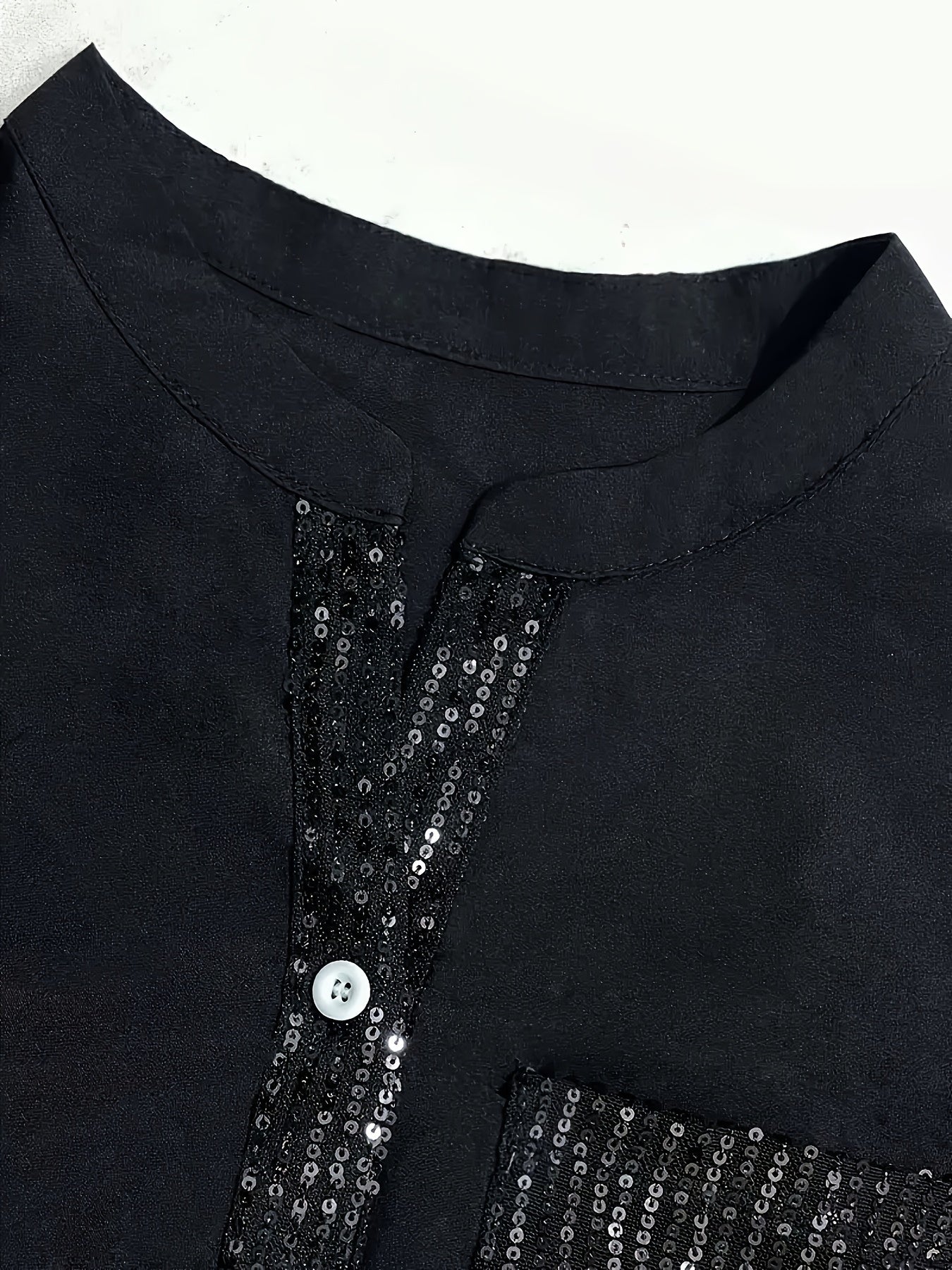 Women's V-Neck Blouse with Sequin Details Solid Color Long Sleeve Spring Fall