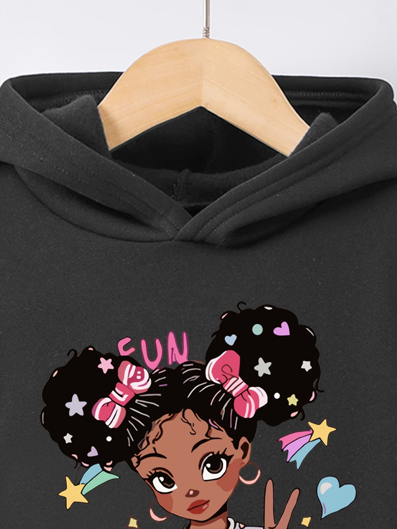 Girls' Fleece-Lined Autumn Winter Hoodies and Sports Pants with Printed Patterns