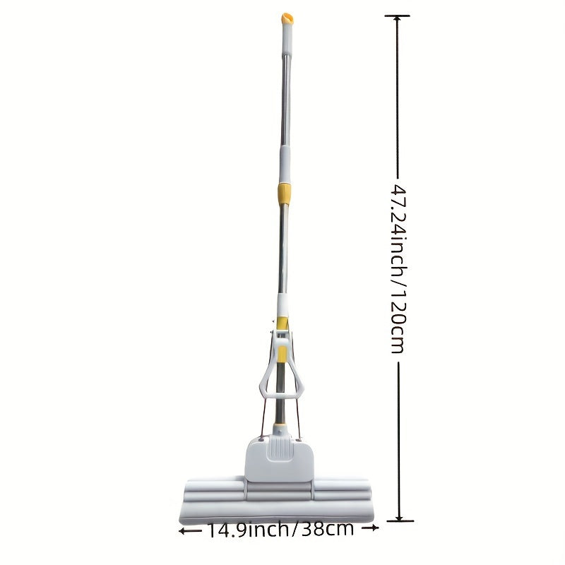 Stainless Steel Sponge Mop with Telescopic Handle and Easy Squeeze Roller