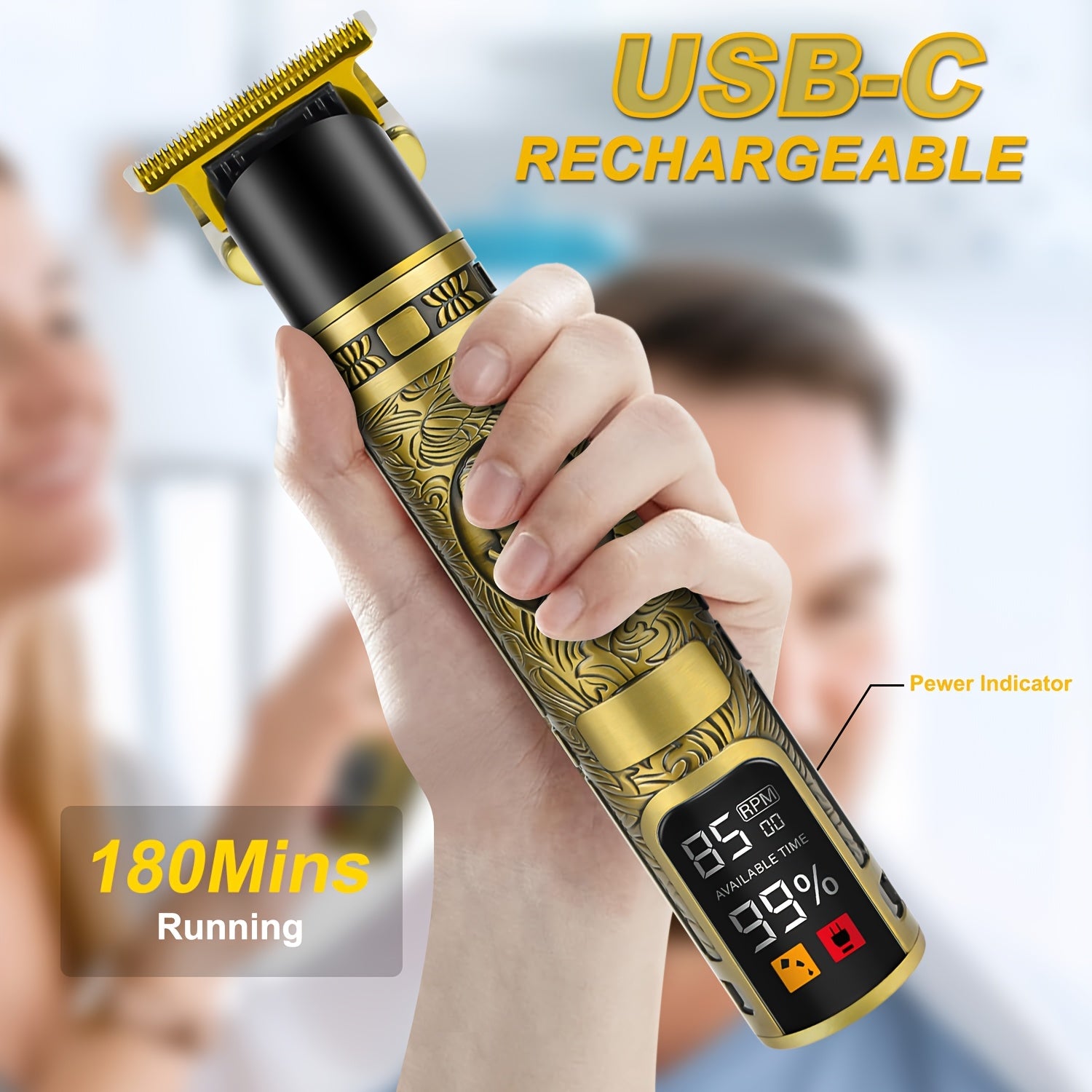 Kit de aseo recargable para hombres con pantalla LED y 6 peines