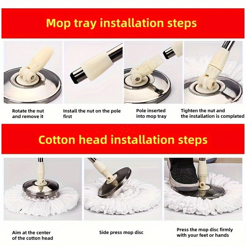 360° Spin Mop and Bucket Set with Microfiber Heads for All Surfaces