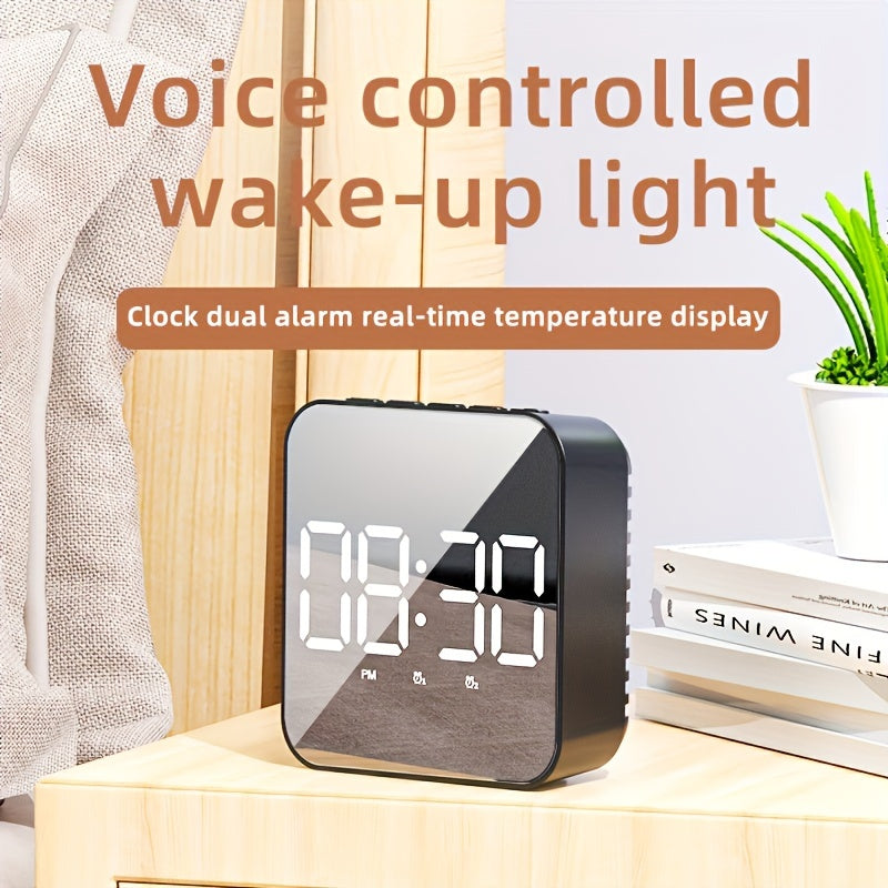 LED Clock with Large Screen Voice Control Temperature Display Alarm for Home Office Decor