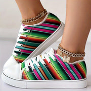 Women's Canvas Sneakers Colorful Striped Low Top Casual Shoes