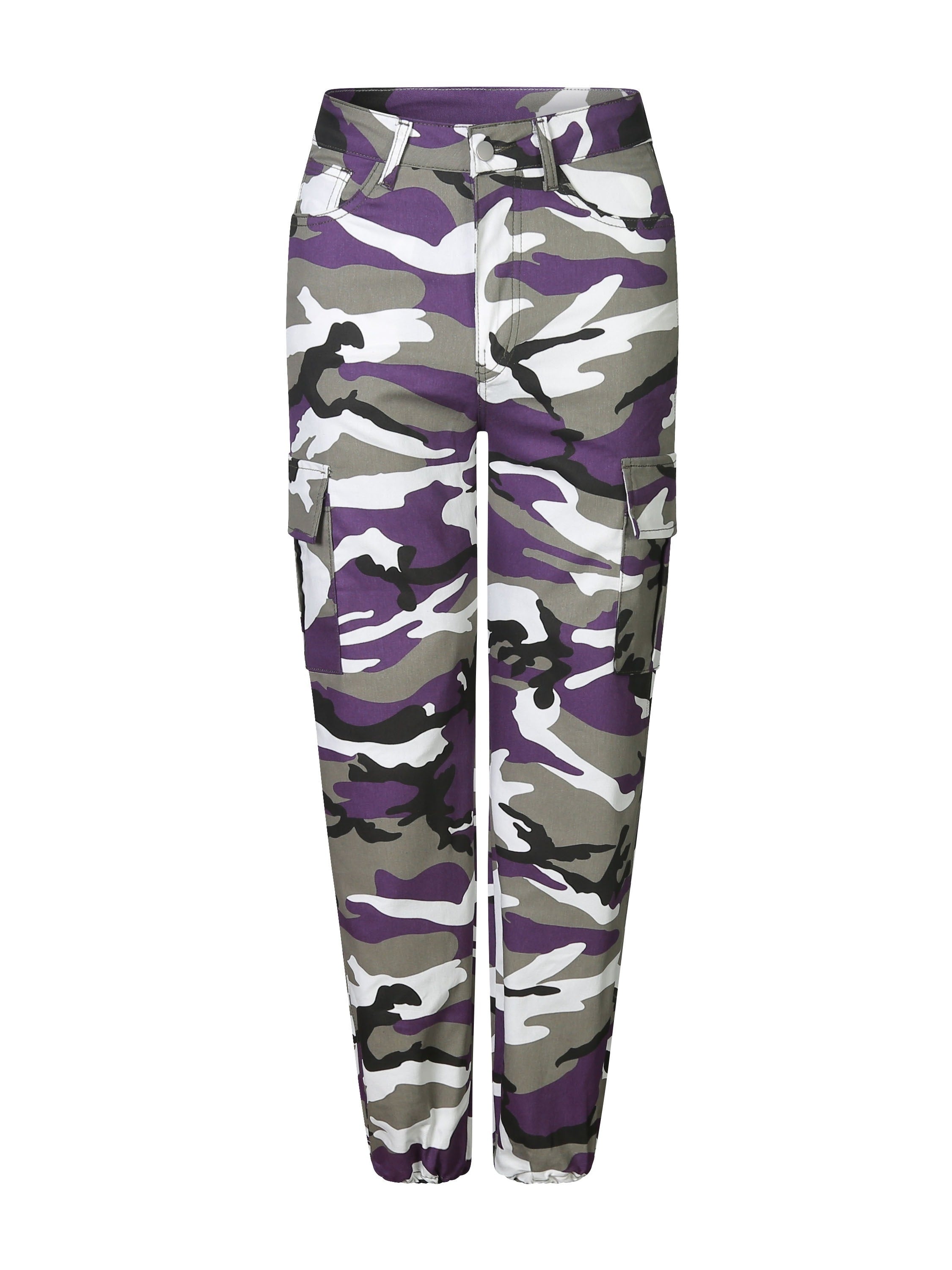 Women's Plus Size Camo Cargo Pants Stretch Denim Street Style Workwear Trousers
