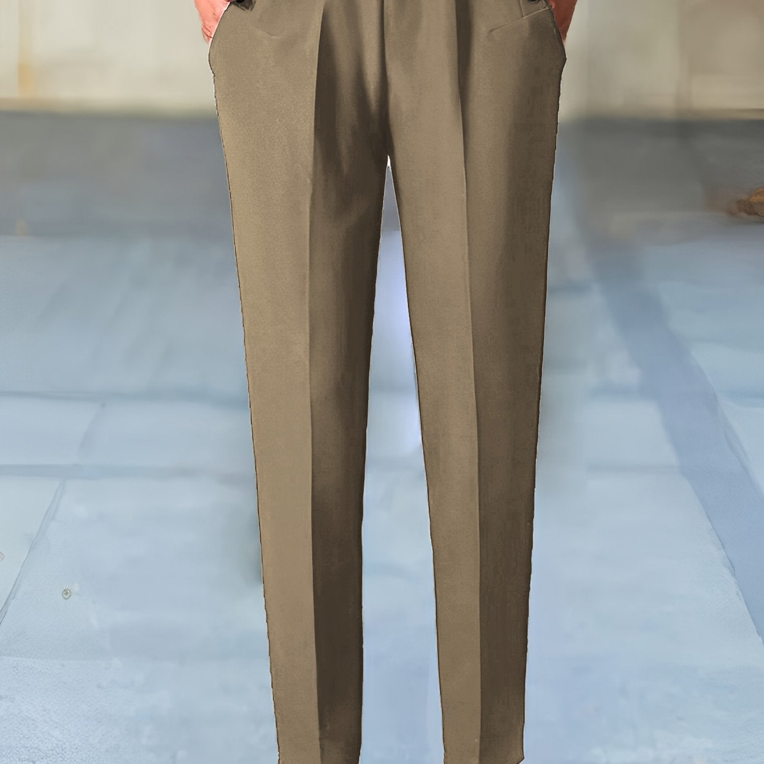 Women's Solid Color Tapered Pants with Dual Pockets Elastic Waist for Office Work