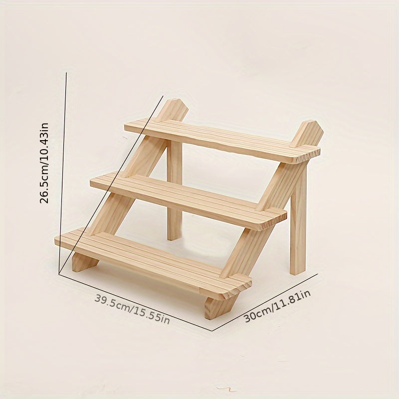 Wooden Multi-Layer Jewelry Organizer Stand with Multiple Steps for Storage