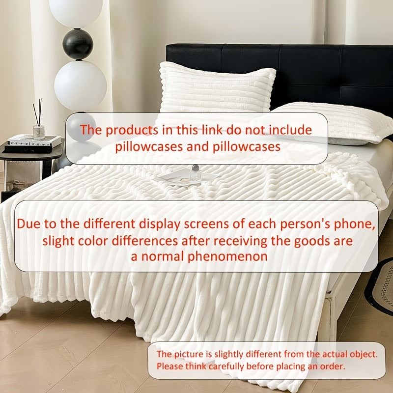 Cozy Ribbed Knit Throw Blanket and Pillowcase Set Grey Stripe Soft Warm Thick