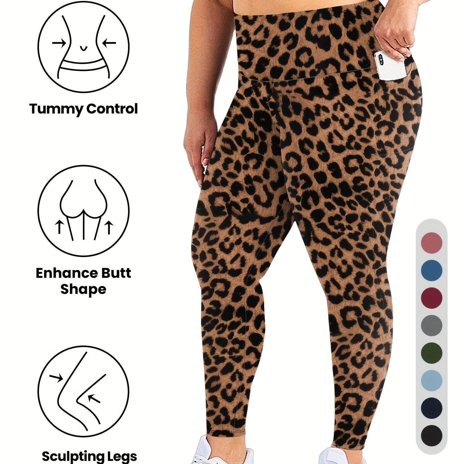 Plus Size High Waist Yoga Pants with Pockets Stretch Tummy Control Activewear