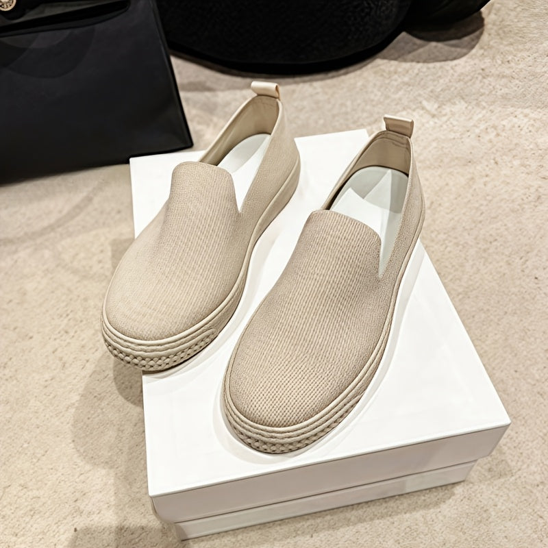 Women's Breathable All-Season Slip-On Loafers Solid Color Fabric Casual Shoes