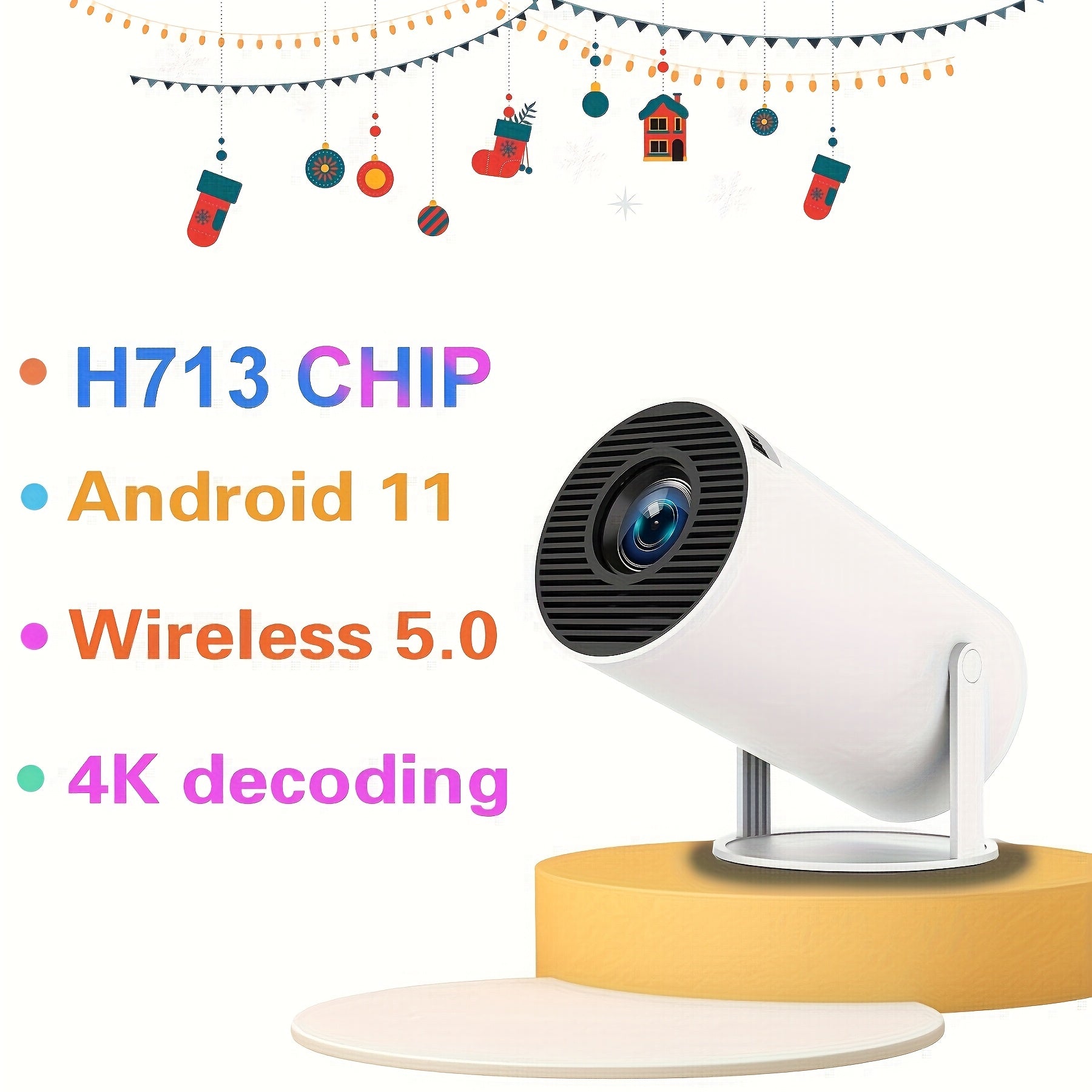 Portable Movie Projector HD 4K WiFi 6 Home Theater Gift for Adults