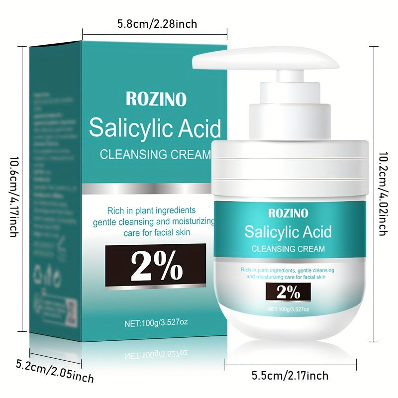 ROZINO Salitsil kislotasi tozalovchi kremi alkogolsiz yuz kremidir, u terini chuqur tozalaydi, namlaydi va oziqlantiradi. Barcha teri turlari uchun mos keladi, unda jo'xori va glicerin mavjud.