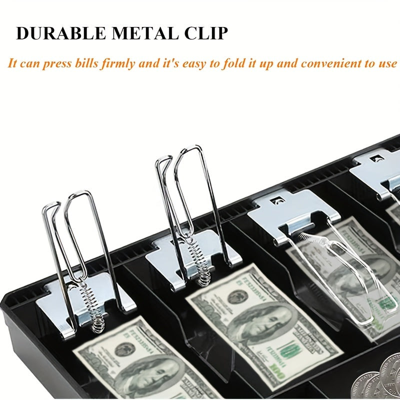 Metal Cash Register Drawer Organizer with 5 Bill Slots and 4 Coin Slots Black