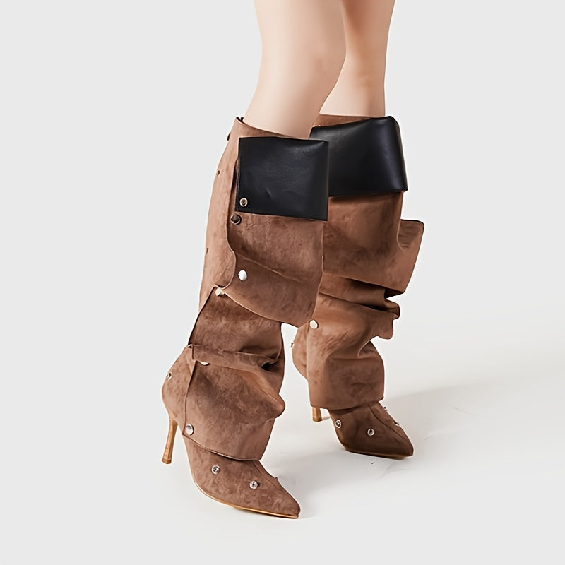Women's Convertible Two-in-One Ankle Boots with Zipper and High Heel