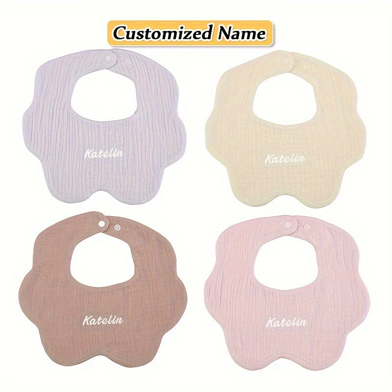 Set of 4 Children's Absorbent Cotton Bibs with Custom Name Option for Kids