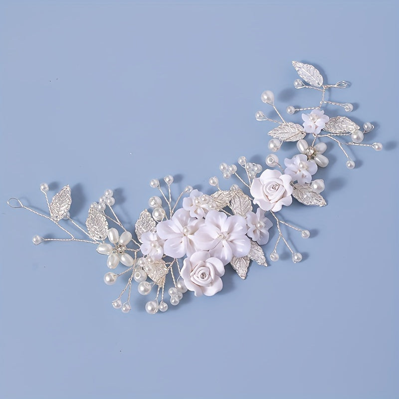 Wedding Hair Vine with Pearls and Leaf Accents for Bridal and Special Occasions