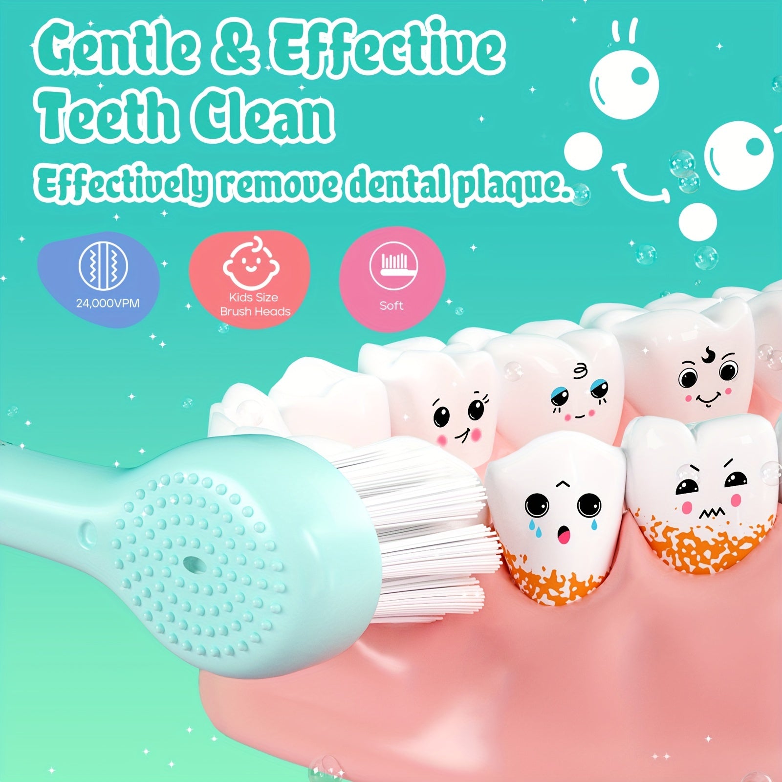 Kids Electric Toothbrush for Ages 0-6 with Whale Design, 8 Replacement Heads, 2-Minute Timer