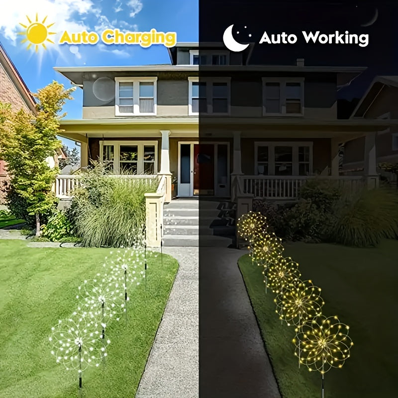 Luces de fuegos artificiales solares con 8 modos, decoración de jardín solar de 200 LED, a prueba de agua IP65