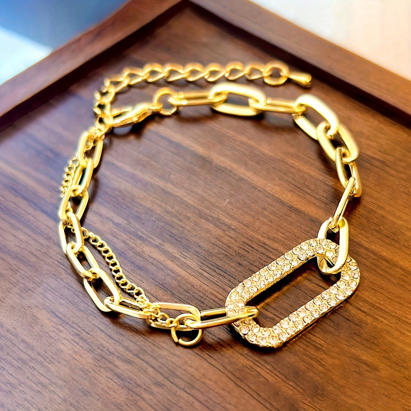 Vintage Alloy Bracelet with Rhinestone Mosaic Geometric Hollow-Out Design for Daily and Special Occasions