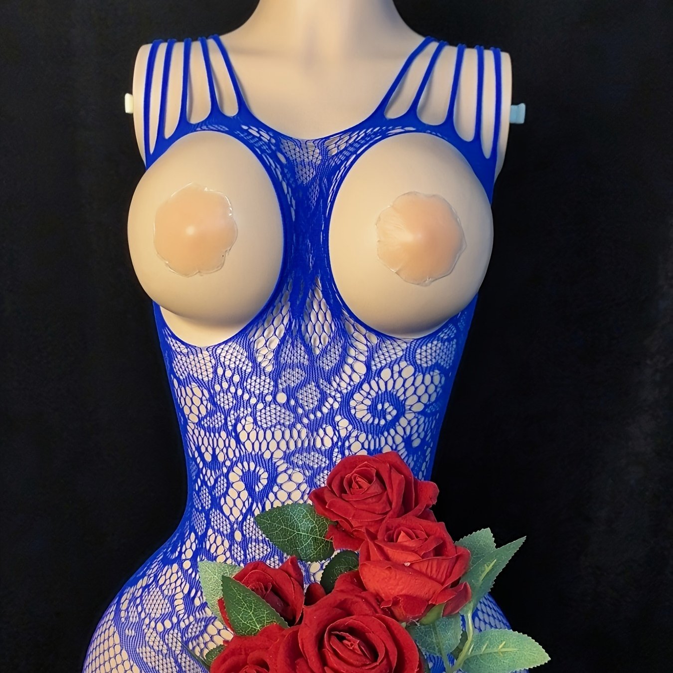 Plus Size Floral Fishnet Bodysuit Lace Cut-Out Sheer Nylon Lingerie