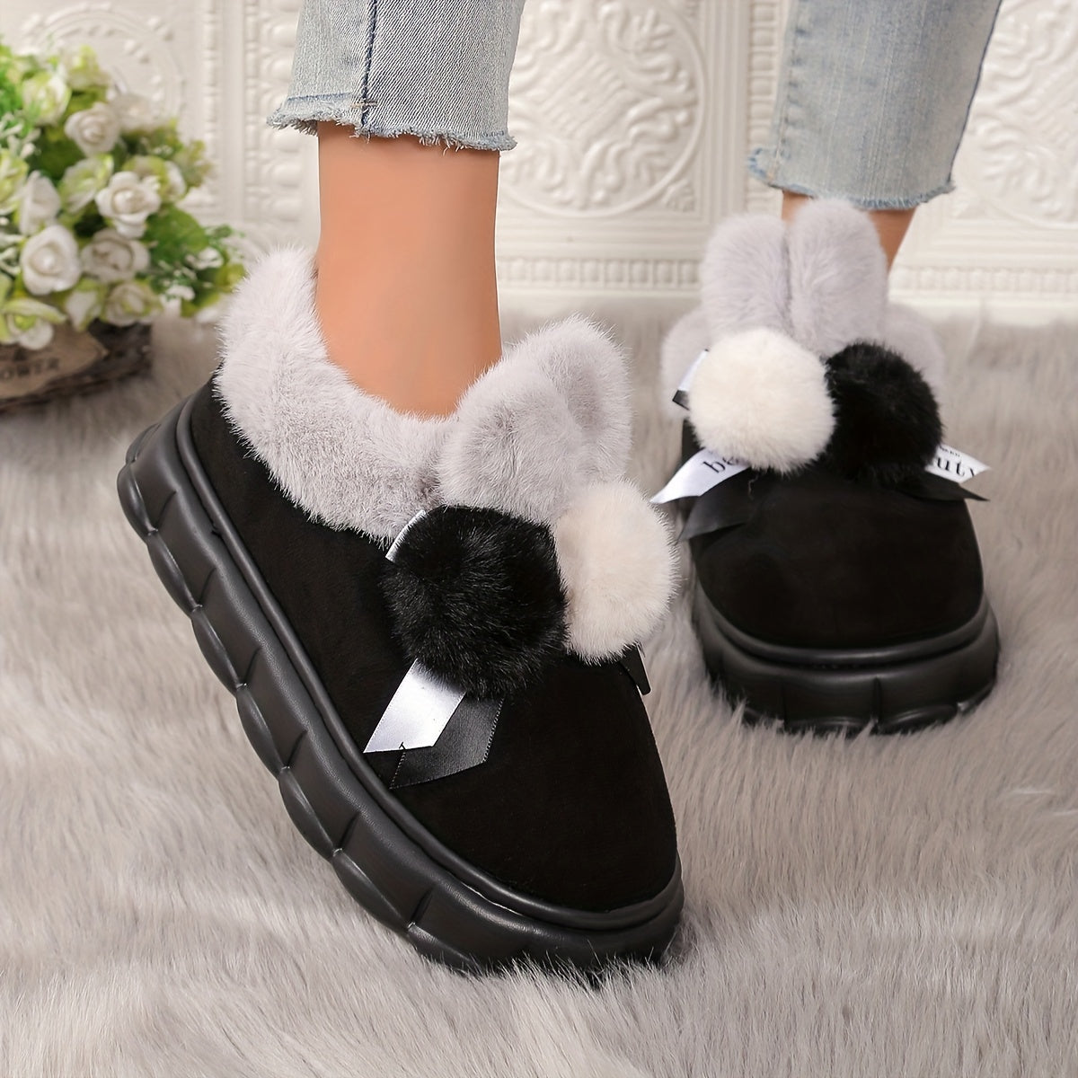 Women's Winter Slip-On Indoor Outdoor House Boots with Cushioned Sole