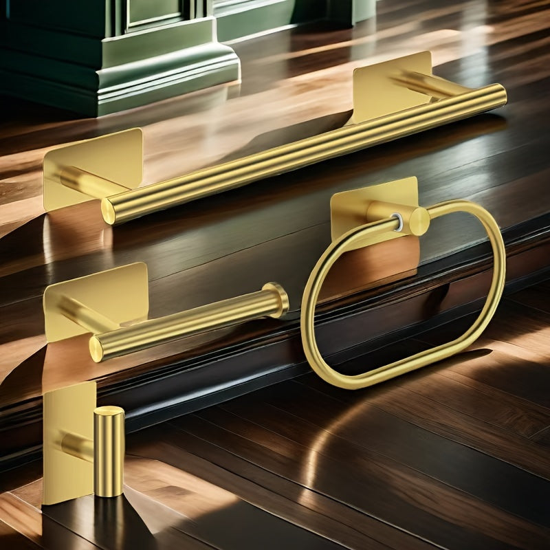 4-Piece Stainless Steel Towel Bar Set No Drilling Wall Mount for Kitchen Bathroom Hotel