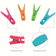 48 dona plastik kiyim kliplari, 24 ta to'plamda mavjud. Bu barqaror va rang-barang kliplar kiyimingizni joyida ushlab turish uchun mukammal, hech qanday iz qoldirmasdan. Ularni paypoq, plyaj sochiqlari yoki oddiy kiyim kliplari sifatida foydalaning.